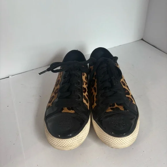 Tory Burch Marin Ocelot calfskin Leopard Print Flat Lace Up Sneakers, size 7 - Picture 9 of 9